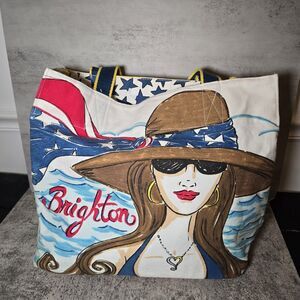 Brighton Canvas Tote Bag Chic Ahoy Nautical Themed Shopping Beach Shoulder Bag